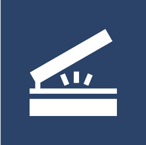 Scanner icon on dark blue background.
