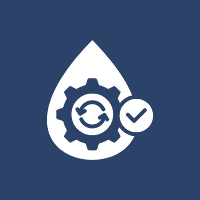 Water drop with gear and check mark.