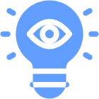 Blue light bulb with eye inside.